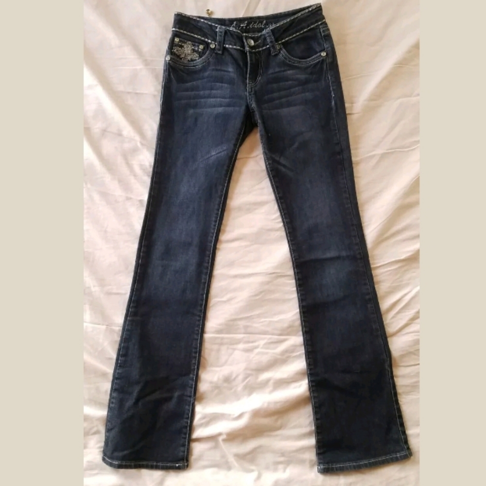 LA Idol USA Blingy Cross Flap Pocket Blue Jean - Picture 2 of 11